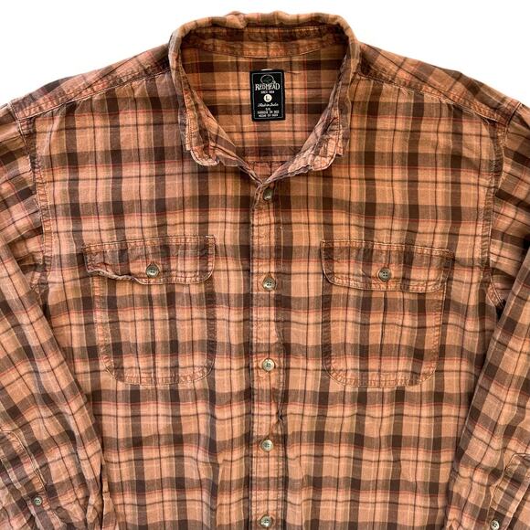RedHead Orange Brown Plaid Button Up Lightweight Shirt L Grunge Pocket Skater - Picture 3 of 7